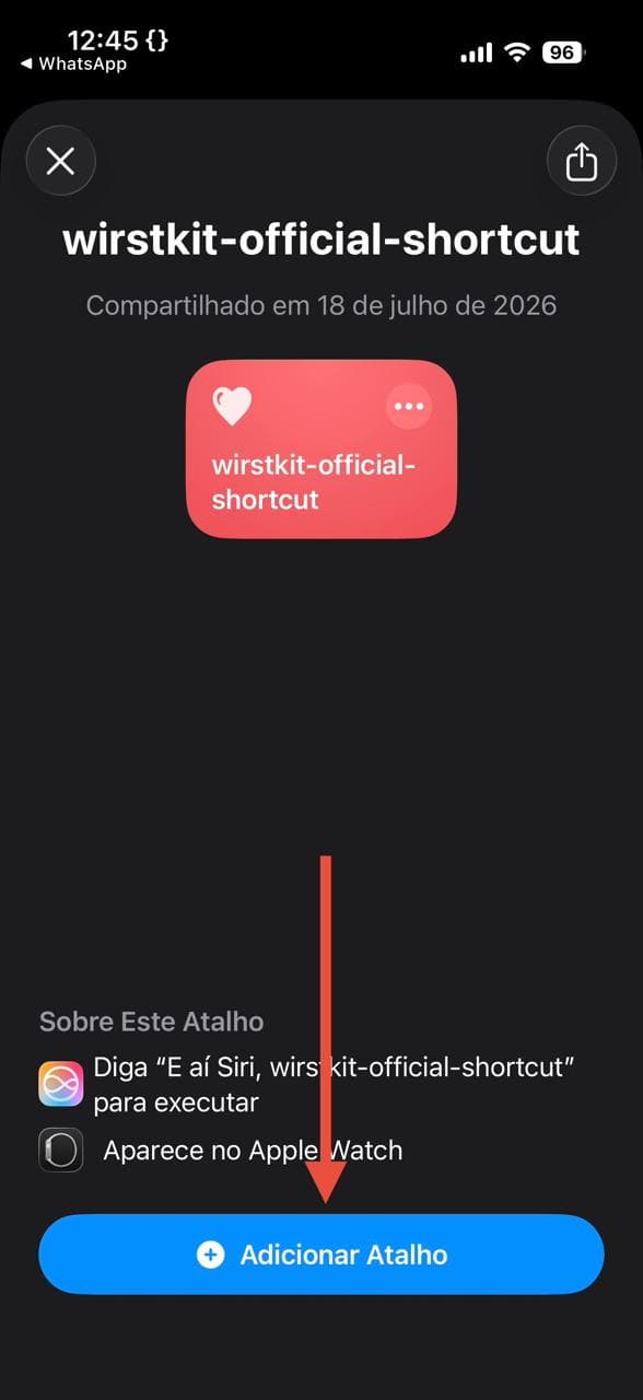 iCloud import screen for the wristkit shortcut with the Add Shortcut button