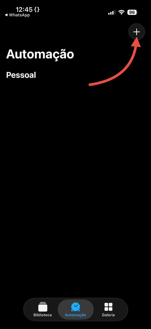 Shortcuts app Automation tab with the plus button highlighted