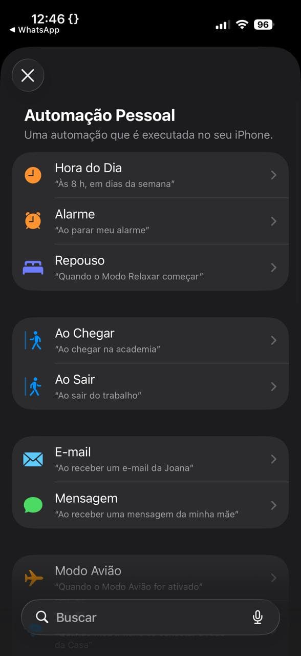 New personal automation trigger list