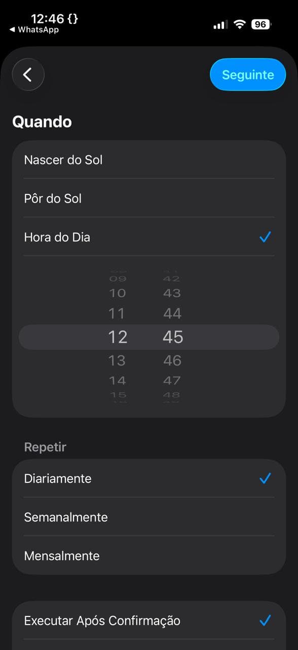 Time of Day picker set to repeat daily