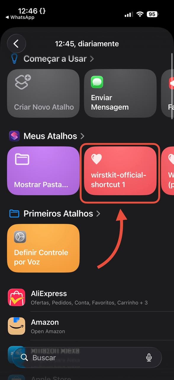 Action picker choosing the wristkit shortcut to run